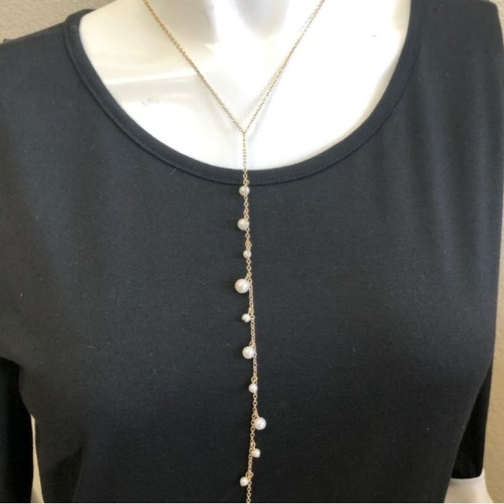 Rebecca Minkoff Floating Simulated Pearl Lariat Necklace,